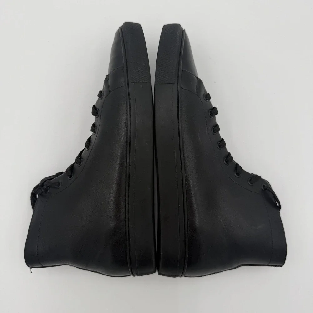 Black Leather High Top Sneakers Men's Size‎ 10 Lace Up Shoes Goth Moto Biker